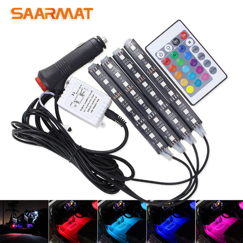 4pcs Car RGB LED Strip Light LED Strip Lights Colors Car Styling Decorative Atmosphere Lamps Car Interior Light With Remote 12V